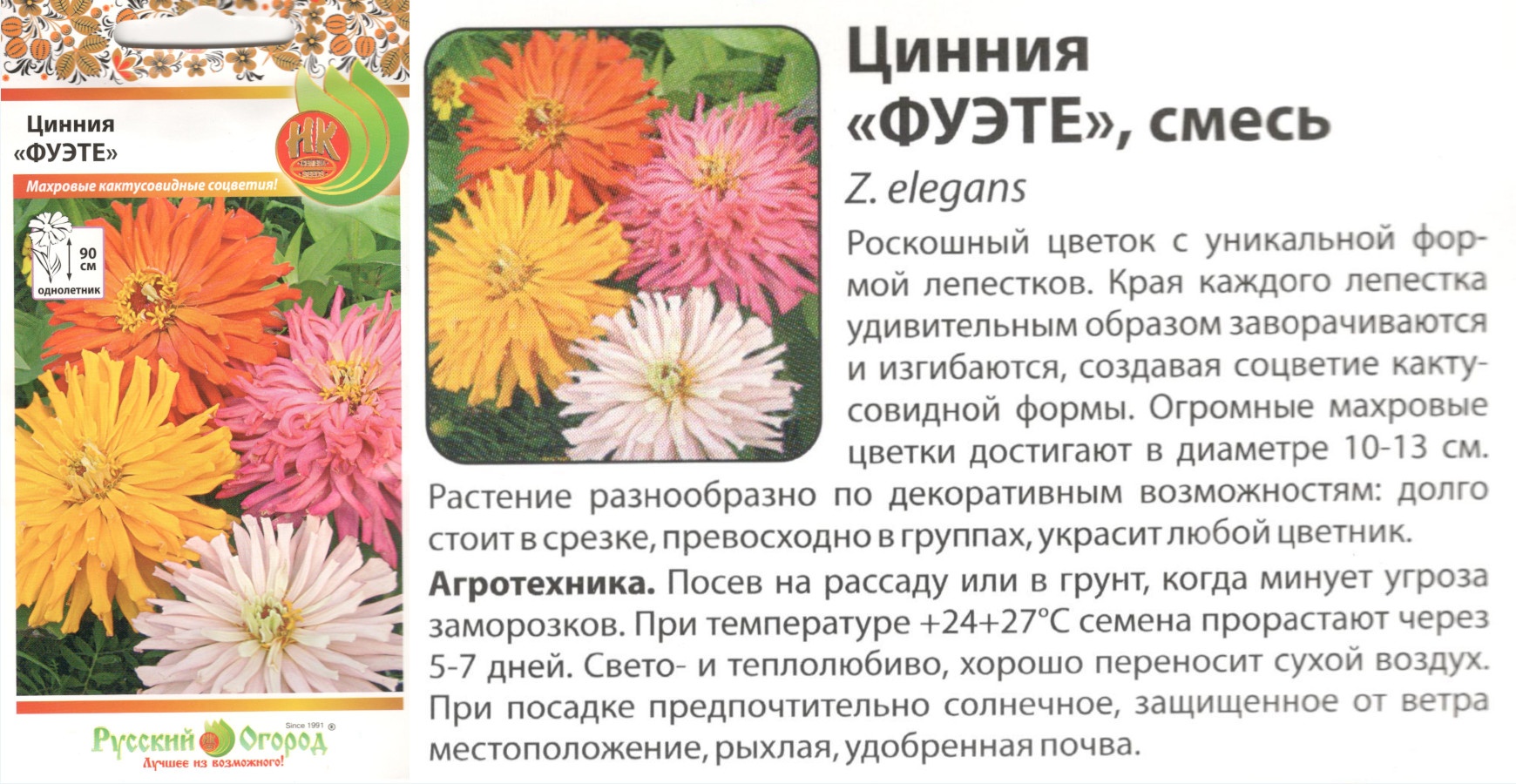 картинка Цинния Фуэте 0,3 гр. смесь (однолет.) $ РО интернет-магазин "Дачник"