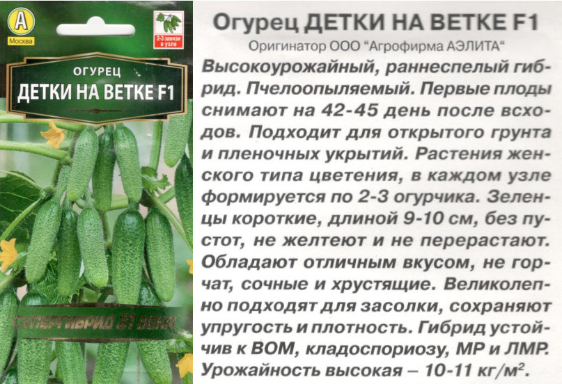 картинка Огурец Детки на ветке F1 10 шт. $ Аэлита интернет-магазин "Дачник"